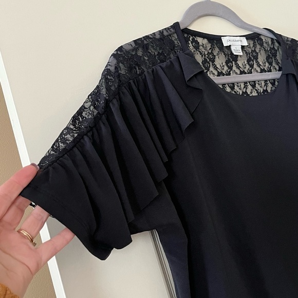 Calligraphie Brand Black with Lace Blouse women’s size Large - Picture 7 of 12
